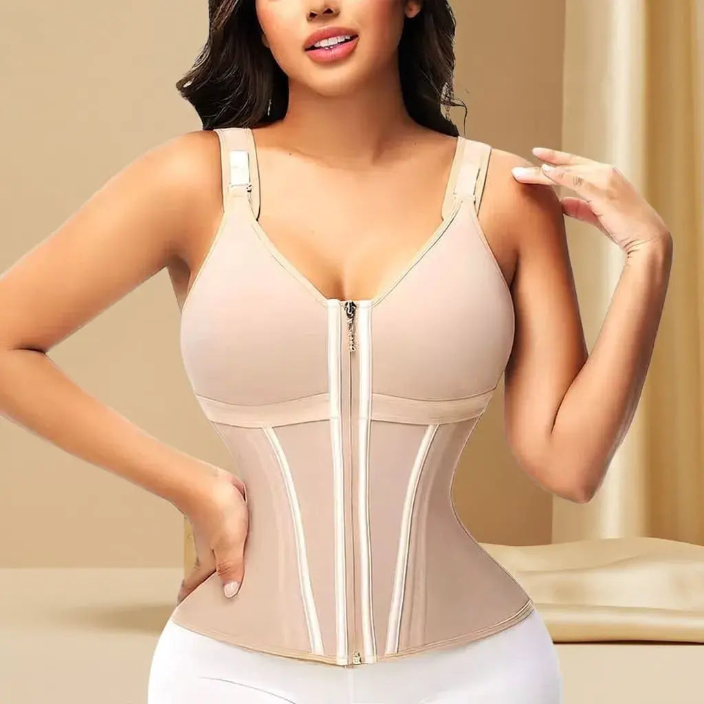 Faja Chaleco con brasier para mujer, diseñada para ayudar a definir cintura, controlar visualmente el abdomen y realzar la silueta con mayor ajuste.