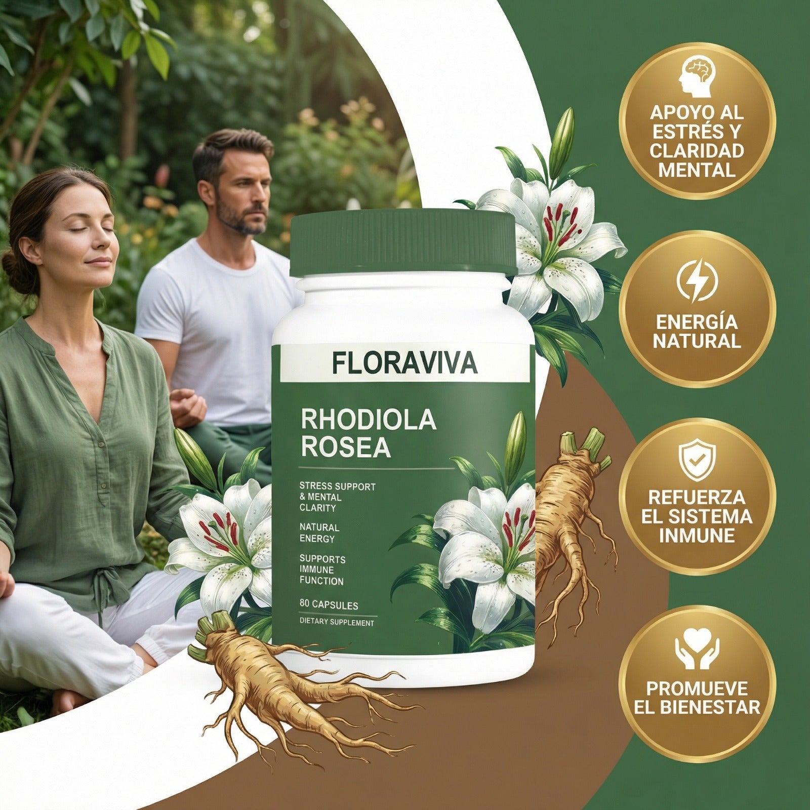 Compra Floraviva Rhodiola Rosea 60 cápsulas, suplemento dietario natural con extracto de Rhodiola Rosea para acompañar energía, enfoque y bienestar diario.