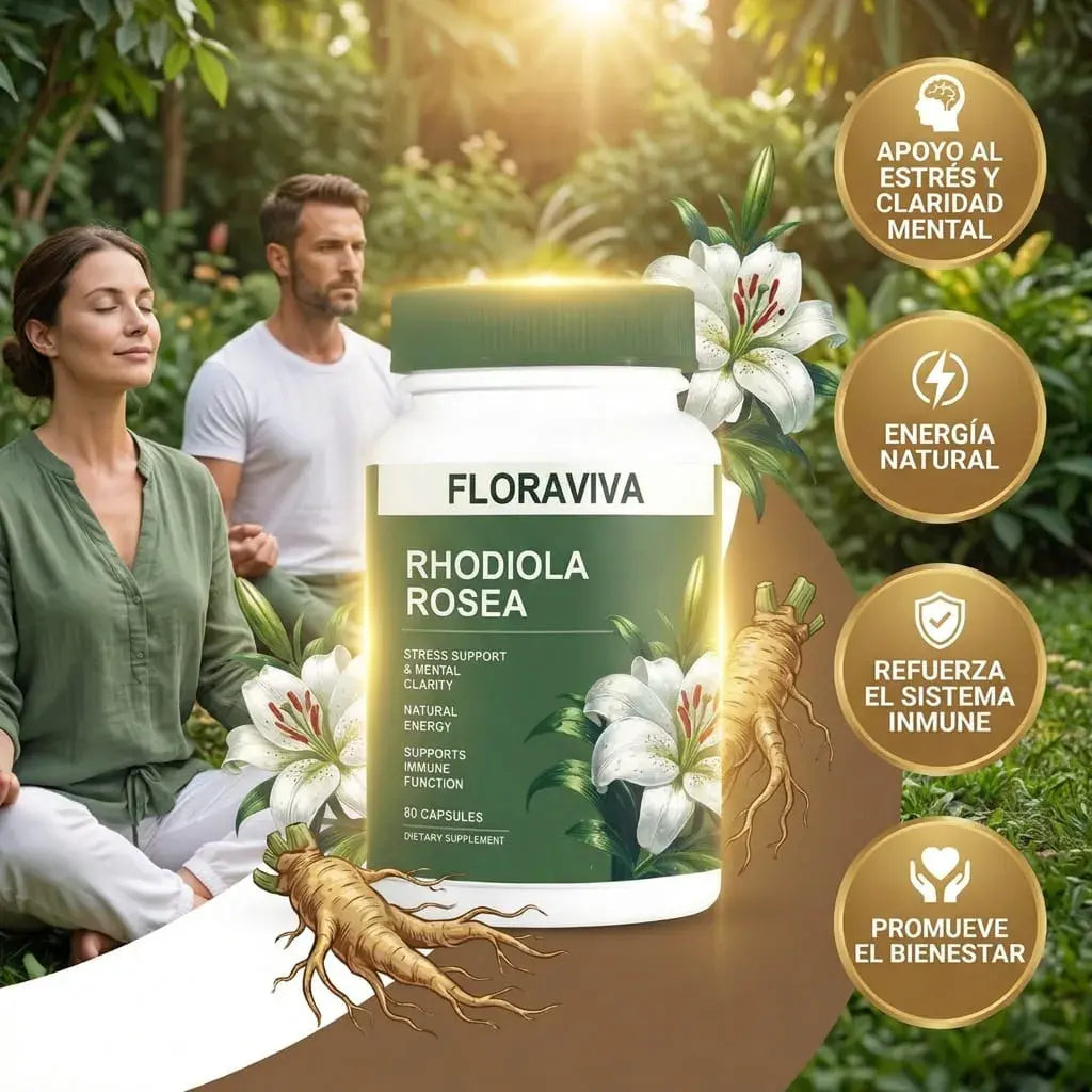 Compra Floraviva Rhodiola Rosea 60 cápsulas, suplemento dietario natural con extracto de Rhodiola Rosea para acompañar energía, enfoque y bienestar diario.