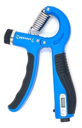 Fortalecedor de muñeca y agarre ajustable hasta 60 kg con contador digital de 4 cifras, diseño ergonómico, empuñadura antideslizante y uso portátil para mano y antebrazo.