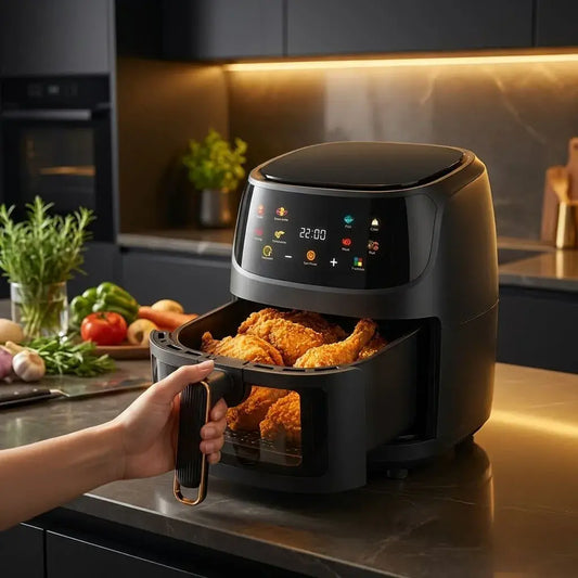 Freidora de aire X-Home 12 litros digital sin aceite, con control de temperatura, temporizador, canasta antiadherente y obsequio de papel encerado.