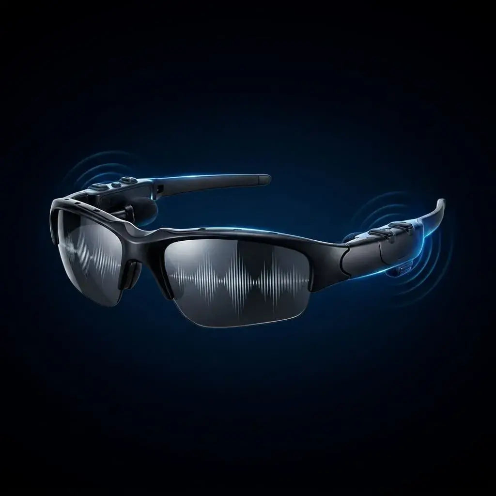Gafas de sol Bluetooth con audio, micrófono y control de llamadas. Compatibles con Android y iPhone, ideales para actividades al aire libre.