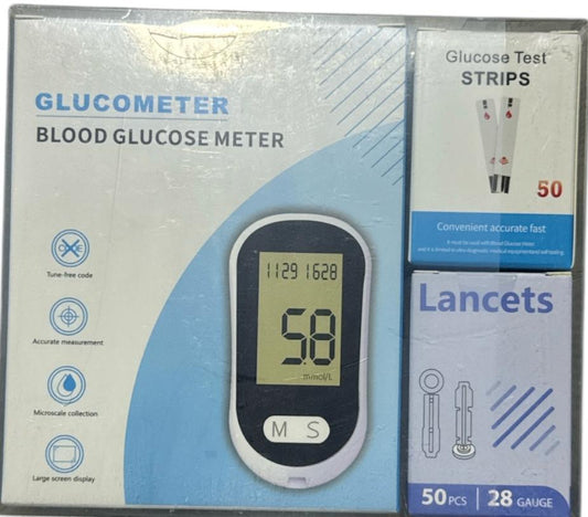 Glucómetro Simcheck DS-6 con medición rápida, pantalla LCD y memoria integrada, portátil y fácil de usar.