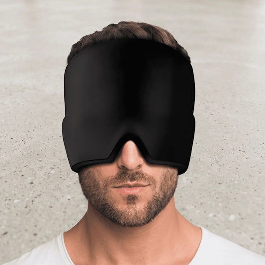 Gorro térmico de gel frío y calor con lycra elástica, compresión suave y cobertura para cabeza, frente y ojos. Reutilizable y adaptable de 42 a 66 cm.