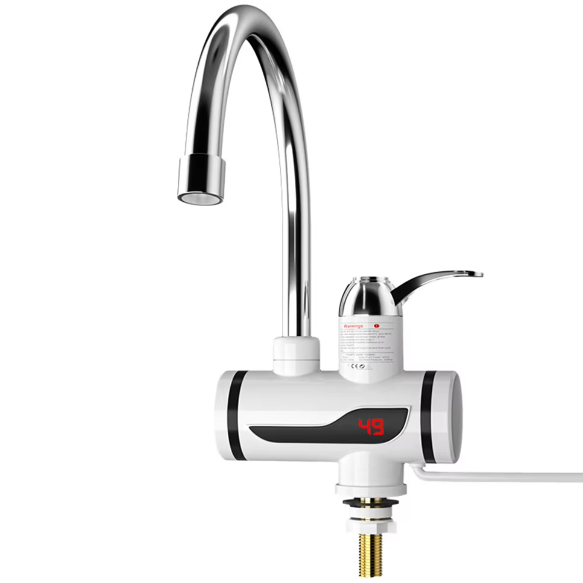 Grifo eléctrico 360° con calentamiento instantáneo, pantalla LCD y temperatura ajustable en acero inoxidable.