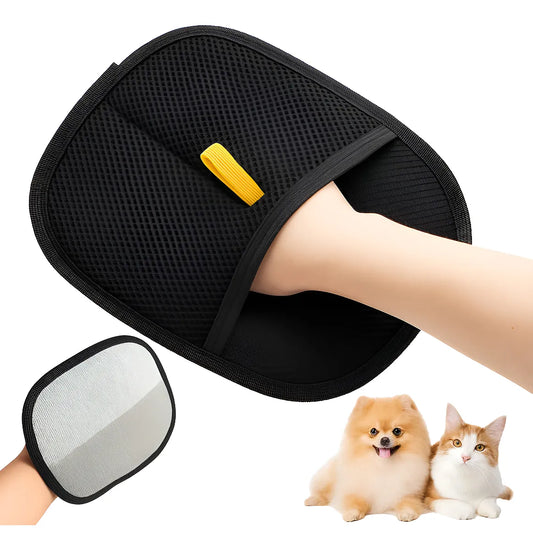 Guante cepillo removedor de pelo para mascotas, reutilizable y fácil de limpiar. Ideal para retirar pelo muerto, motas y suciedad de perros y gatos en el aseo diario.