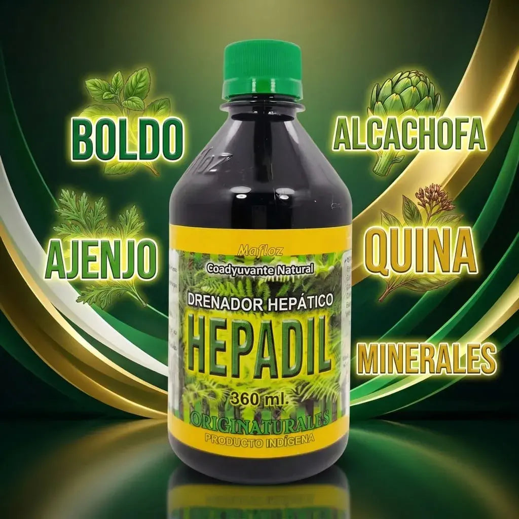 Hepadil 360 ml es una fórmula herbal tradicional con boldo, alcachofa, ajenjo y quina, presentada en formato líquido para acompañar el bienestar digestivo y el uso tradicional relacionado con la función hepática.