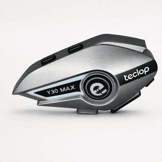 Intercomunicador Bluetooth 5.3 para casco de moto con cancelación de ruido, IPX6, llamadas manos libres, música, GPS, conexión dual, batería de 1000 mAh y carga USB.