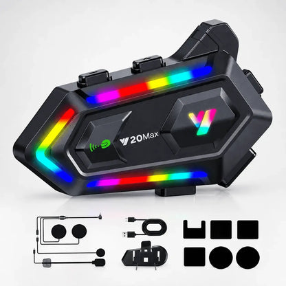 Intercomunicador Bluetooth Y20 Max para casco de motocicleta, ideal para llamadas, música, navegación y comunicación durante tus recorridos.