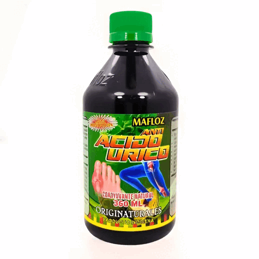 Jarabe natural 360 ml coadyuvante para ácido úrico con fórmula indígena tradicional. Uso herbal, no es medicamento.