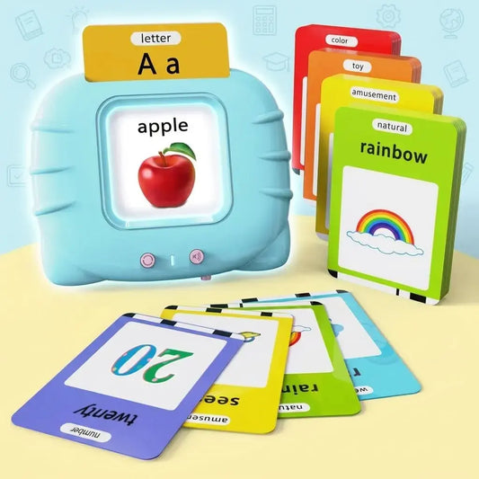 Juego Educativo bilingüe para niños con 112 tarjetas parlantes, 224 palabras e imágenes, inglés y español, sonidos, volumen ajustable y batería recargable USB.