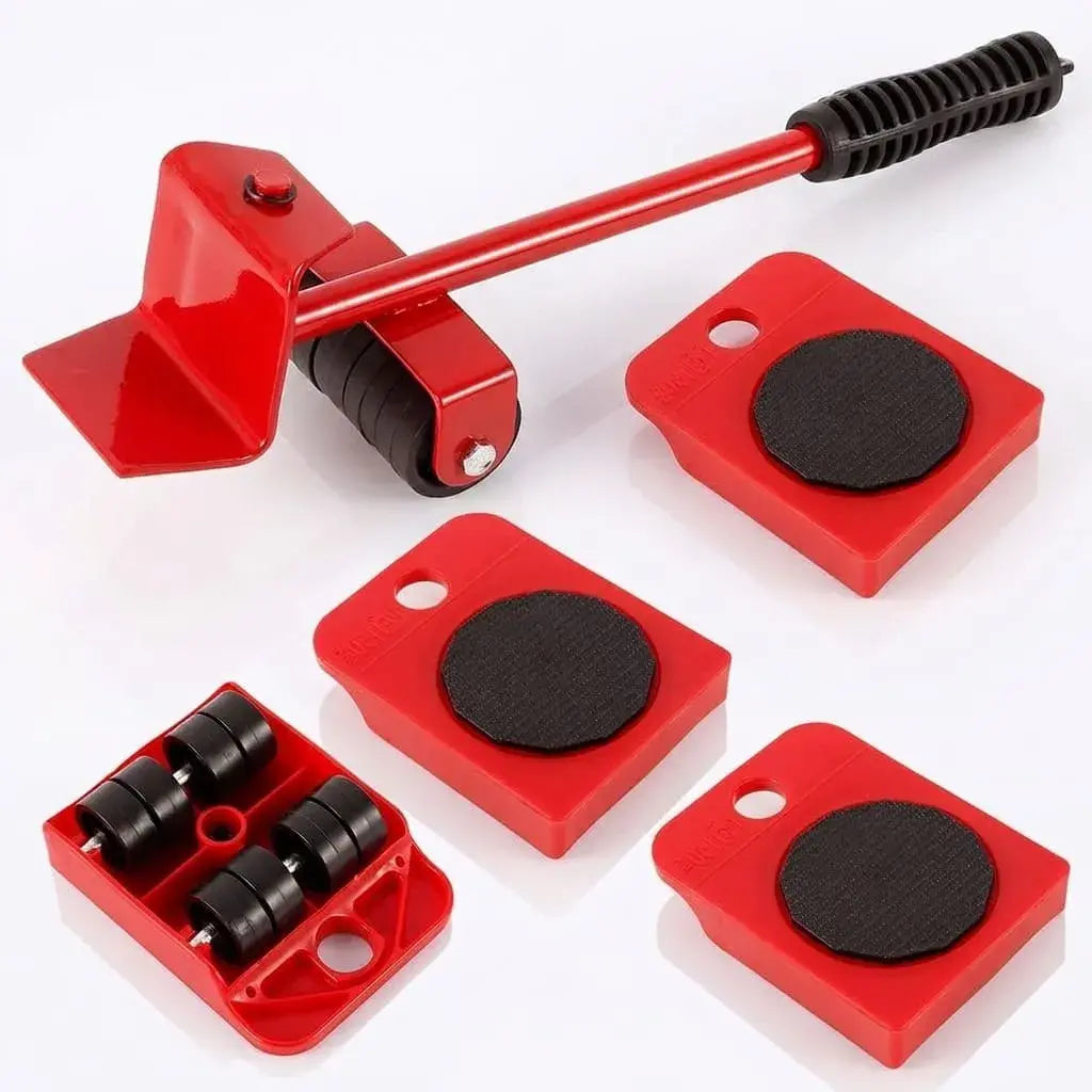 Kit para mover muebles pesados con elevador de acero y cuatro rodillos giratorios de 360 grados. Ideal para hogar, oficina, mudanzas y limpieza.