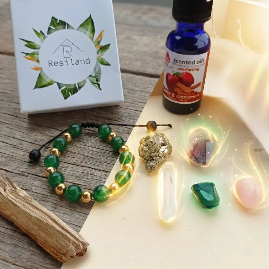 Kit espiritual para autocuidado y armonía interior, ideal para momentos de calma, relajación y conexión personal en casa.