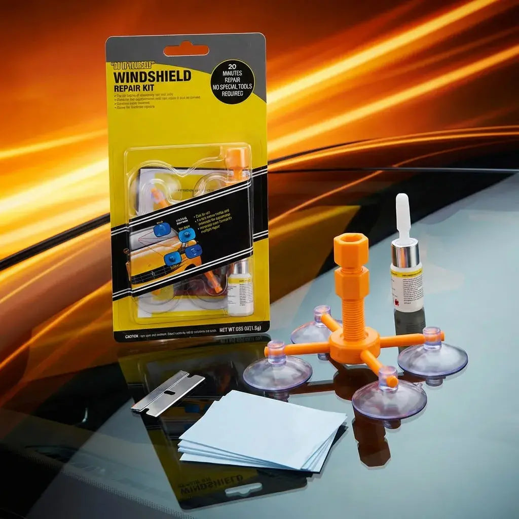 Kit líquido para reparar pequeñas grietas e impactos en parabrisas. Solución práctica y económica para vidrio automotriz.