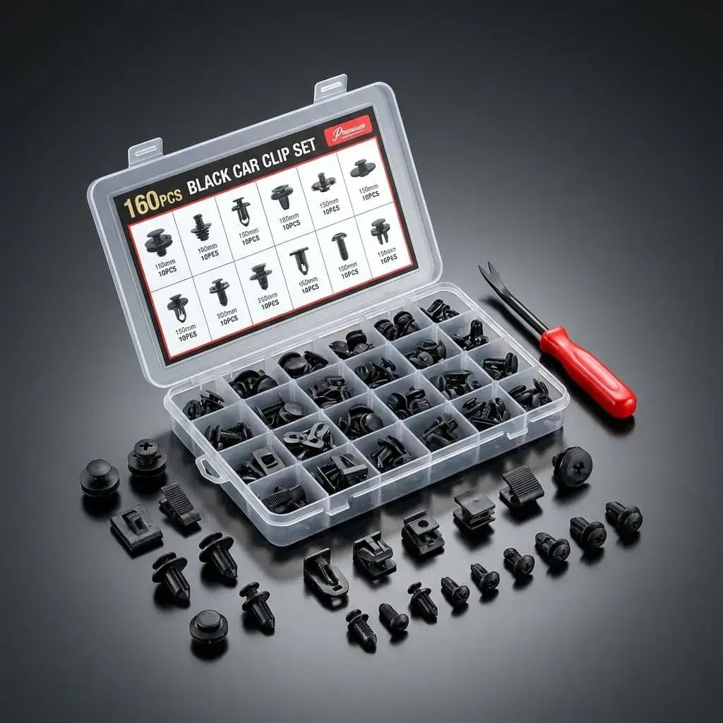 Kit DROPS x160 piezas con tornillos de fijación para paneles, molduras y componentes automotrices. Ideal para mantenimiento, reparación y uso general.
