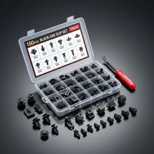 Kit DROPS x160 piezas con tornillos de fijación para paneles, molduras y componentes automotrices. Ideal para mantenimiento, reparación y uso general.
