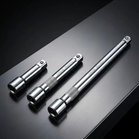 Juego de 3 extensiones rectas para rache 1/2" en acero cromo vanadio. Medidas 3", 5" y 10". Resistentes y con acabado cromado.