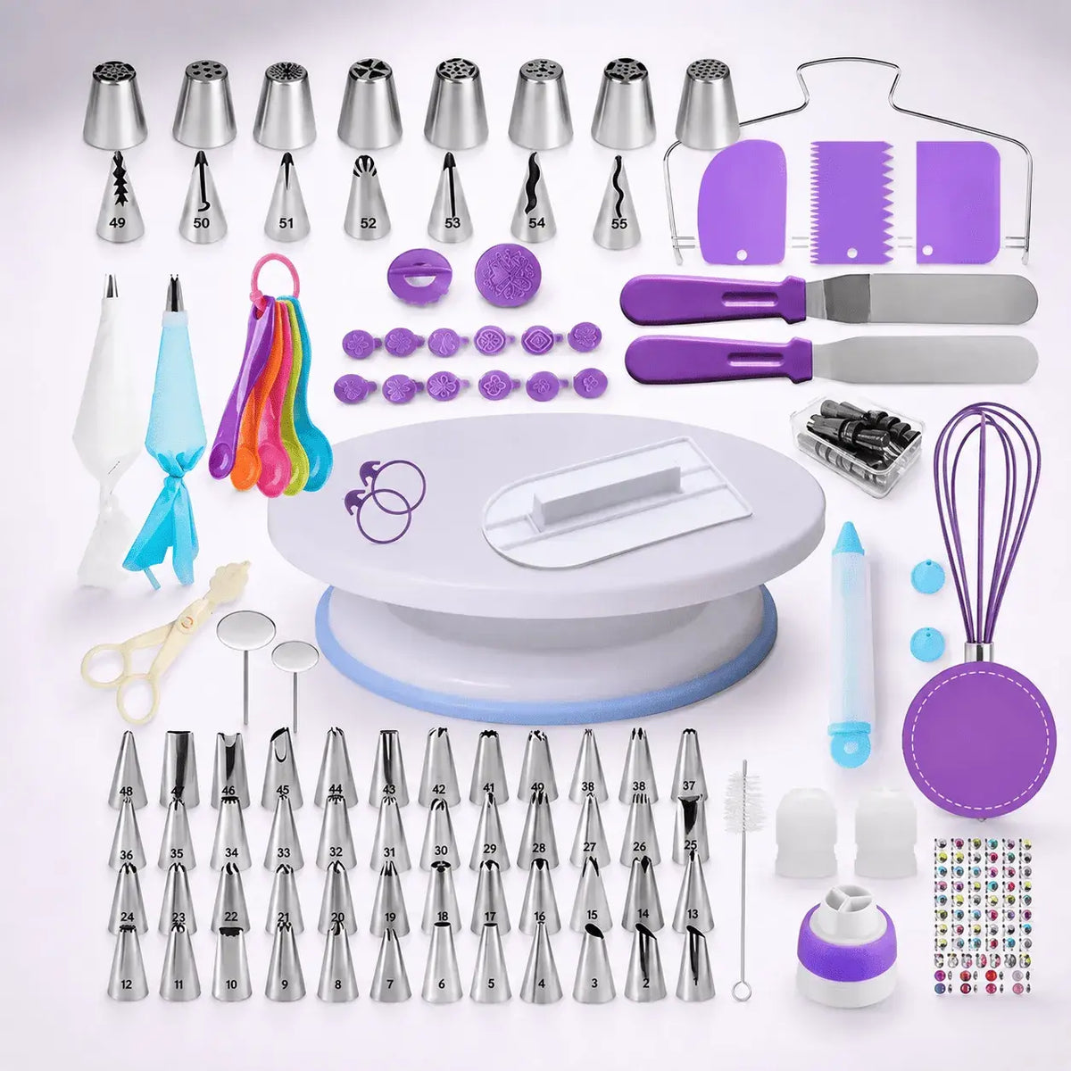 Kit de pastelería de 137 piezas con boquillas numeradas, tabla de patrones y accesorios para decorar tortas, cupcakes, galletas y postres.