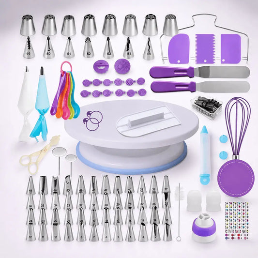 Kit de pastelería de 137 piezas con boquillas numeradas, tabla de patrones y accesorios para decorar tortas, cupcakes, galletas y postres.