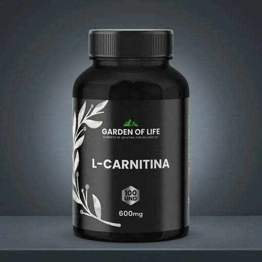 L-Carnitina 600 mg en cápsulas, frasco oscuro de 360 cc con termosellado de seguridad. Complemento para energía, rendimiento físico, recuperación muscular y bienestar metabólico.