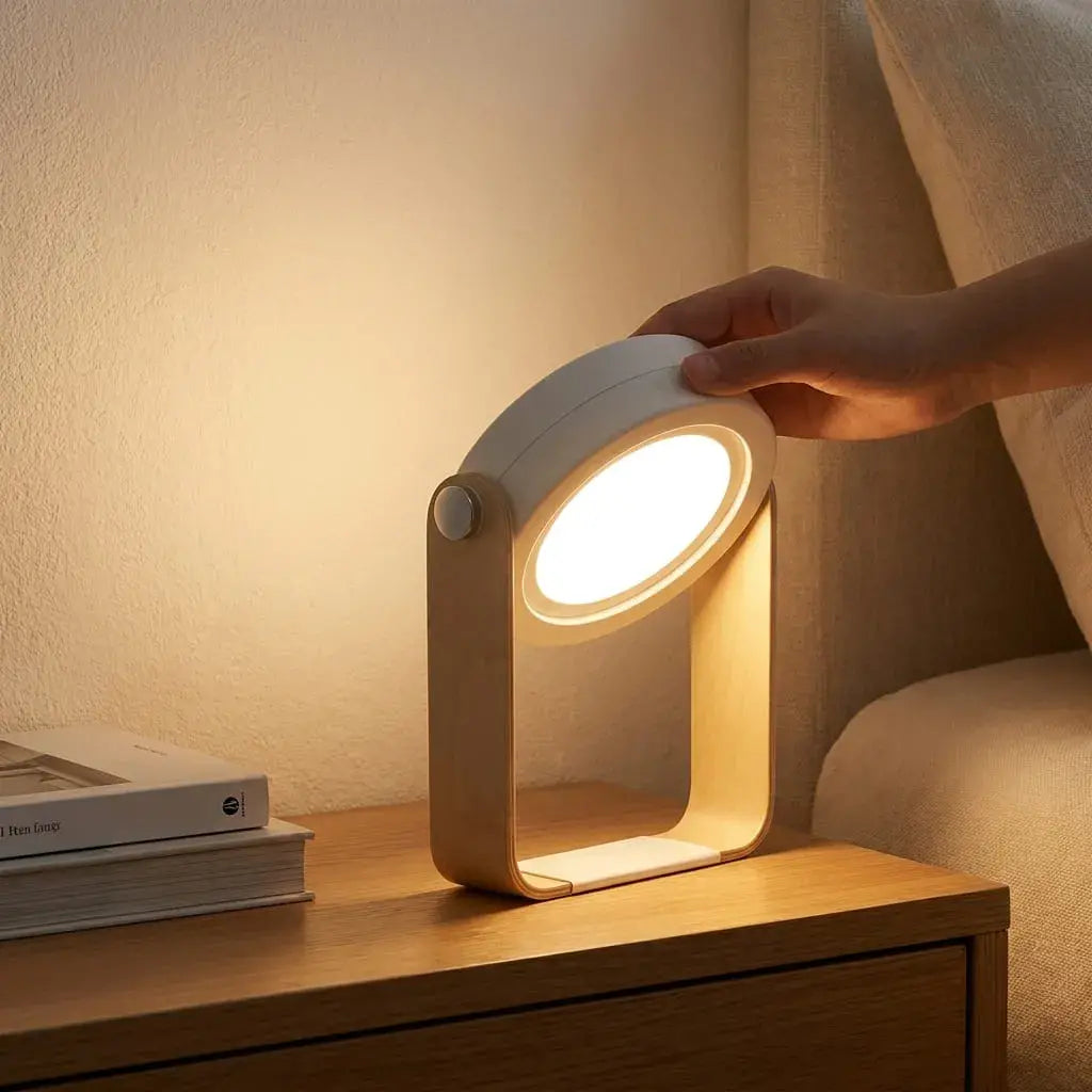 Lámpara LED plegable recargable 360° con batería de 1200 mAh, 3 niveles de luz y carga USB. Ideal para mesa, noche, lectura, camping y emergencias.