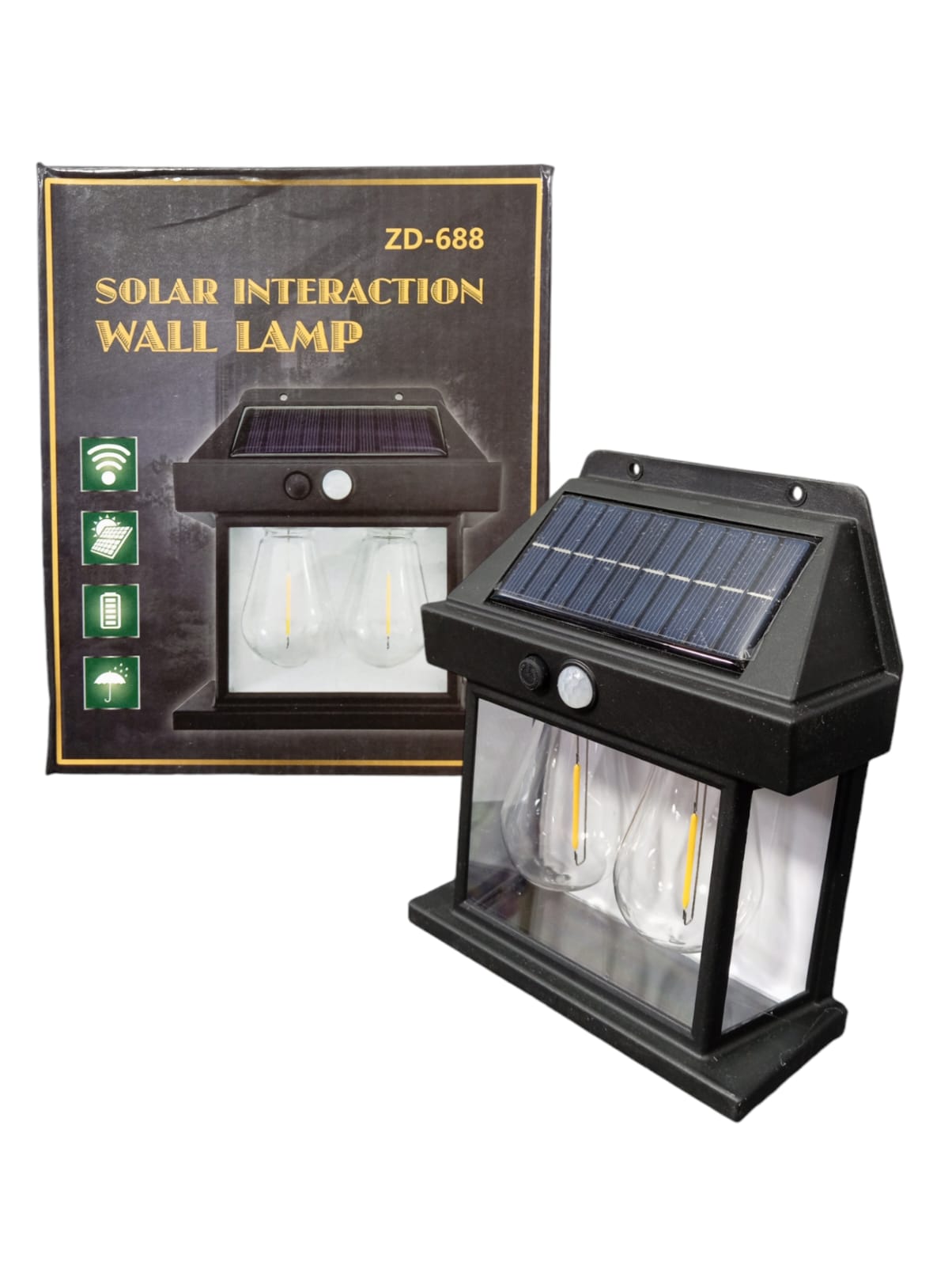 Lámpara solar LED exterior IP65 con sensor de movimiento PIR, encendido automático nocturno y panel solar para patio, jardín, garaje, pared o cerca.