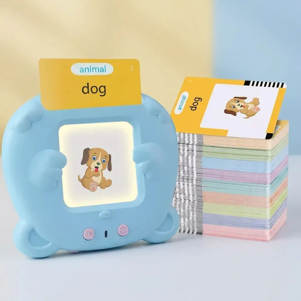 Lector interactivo de tarjetas educativas con audio para niños de 2 a 4 años. Ideal para aprender palabras, sonidos, vocabulario e idiomas jugando.