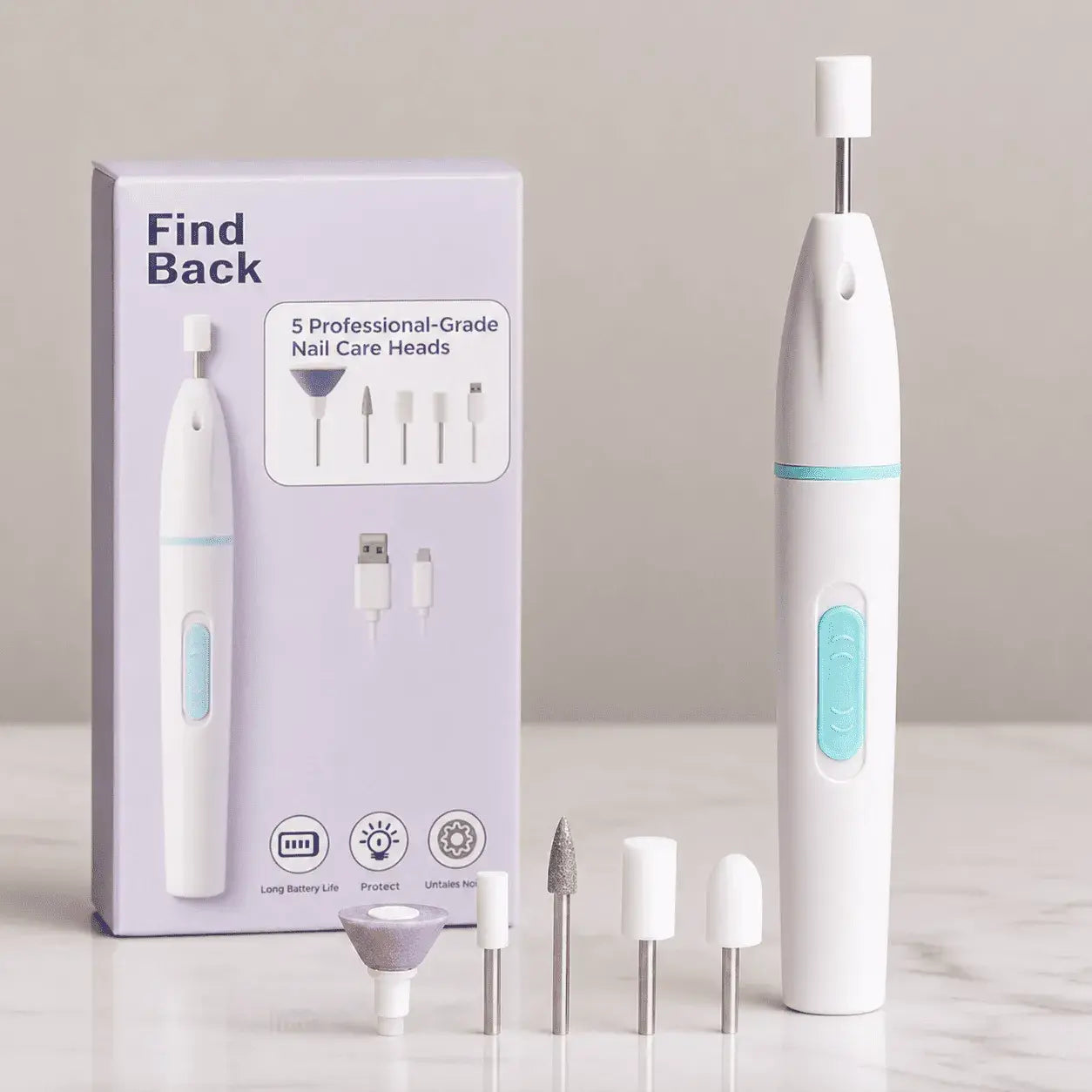 Lima eléctrica portátil para uñas con 5 puntas intercambiables, ideal para manicure, pedicure, limar, pulir, retirar cutícula y dar brillo.