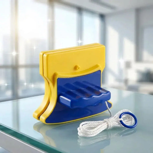 Limpiador magnético doble para vidrios hasta 8 mm, ideal para limpiar ventanas, puertas de vidrio y mamparas por ambos lados de forma práctica y segura.