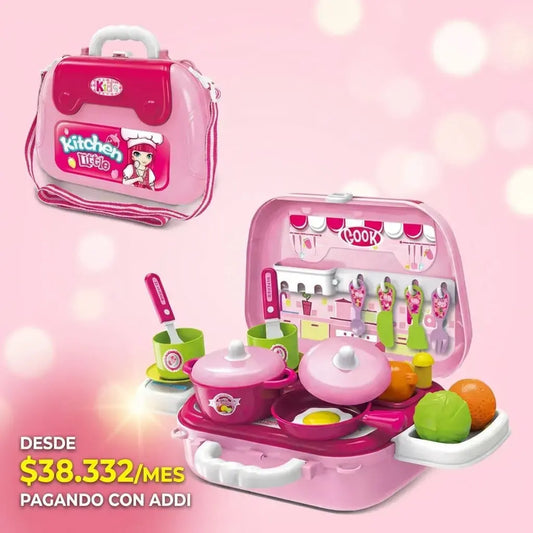 Little Kitchen Bag™ cocinita portátil para niños que fomenta la imaginación, el juego creativo y el entretenimiento educativo sin pantallas.