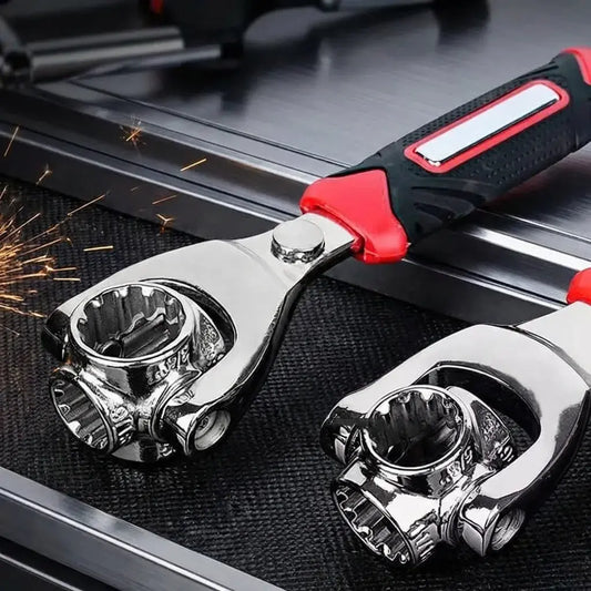 Llave inglesa multifuncional 48 en 1 con cabeza giratoria. Ideal para reparaciones en casa, montaje de muebles y mantenimiento automotriz.