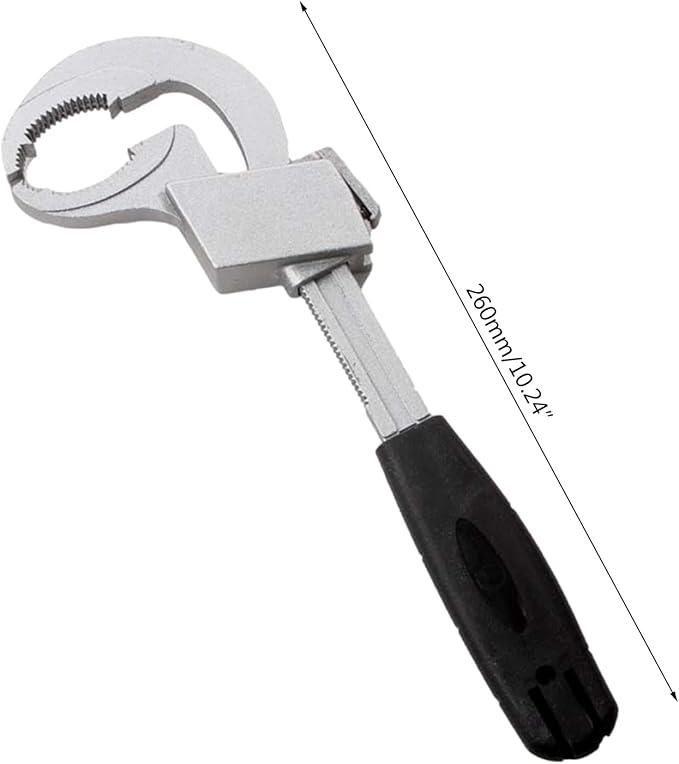 Llave ajustable doble cabeza en aluminio, ideal para plomería en espacios reducidos. Precisión, agarre firme y fácil uso en el hogar.