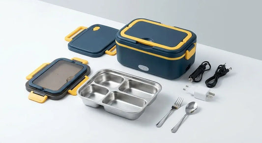Lonchera eléctrica portátil 3 en 1 de 1,5 litros para calentar comida en oficina, casa, carro o camión sin microondas. Incluye recipiente en acero inoxidable.