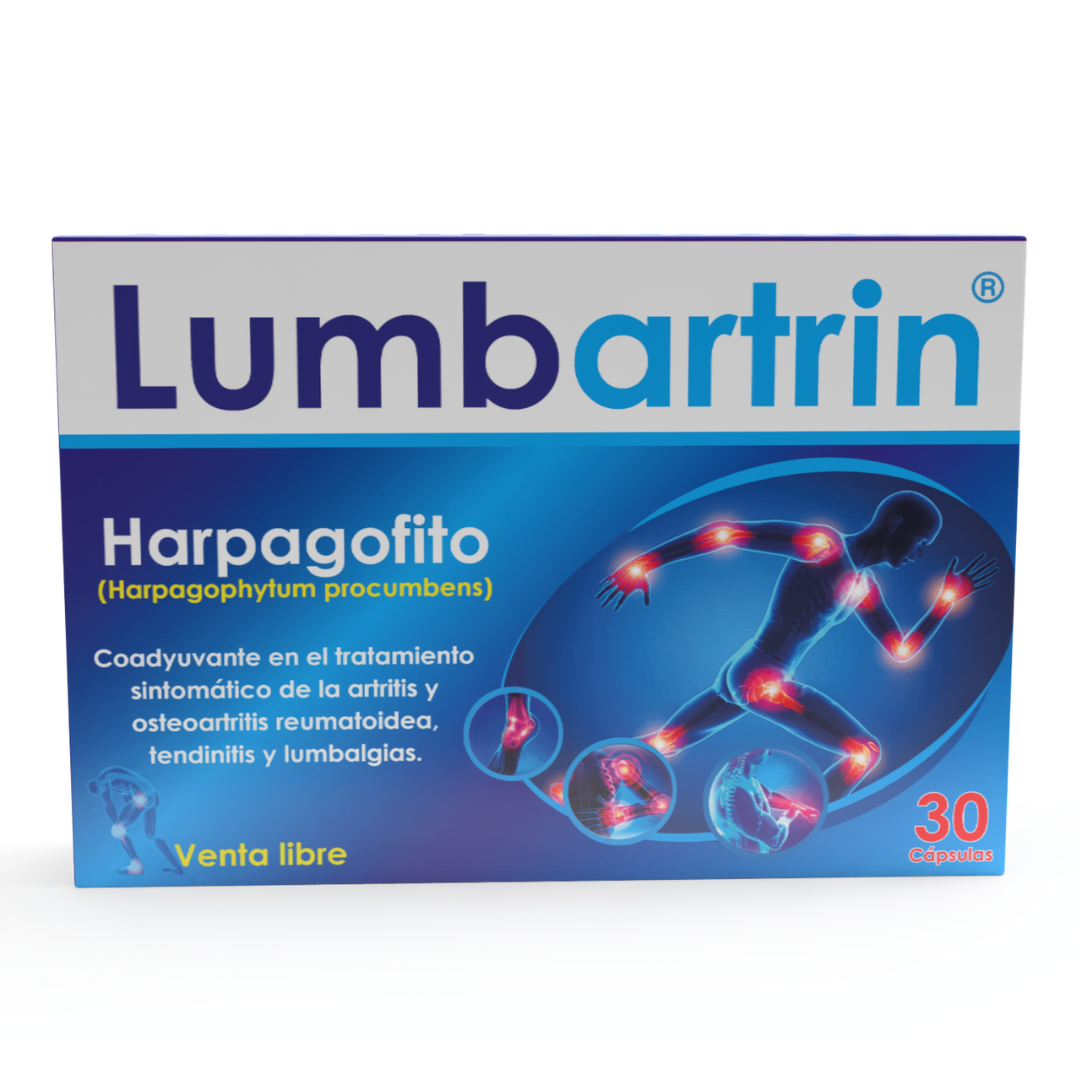 Lumbartrin Harpagofito x 30 cápsulas, producto natural para complementar el bienestar articular, la movilidad, la flexibilidad y el cuidado diario.