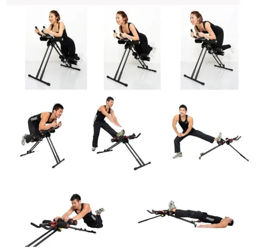 Máquina abdominal Ab Vertical Five Shapers plegable para ejercicio en casa. Incluye contador, inclinación ajustable, apoyos acolchados y estructura resistente.
