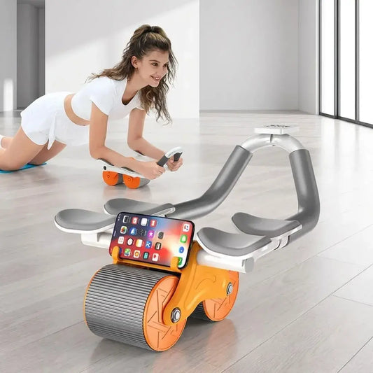 Máquina abdominal VIRTUALES de rebote automático para ejercicio en casa, con diseño ergonómico, manillas de agarre y contador de repeticiones.