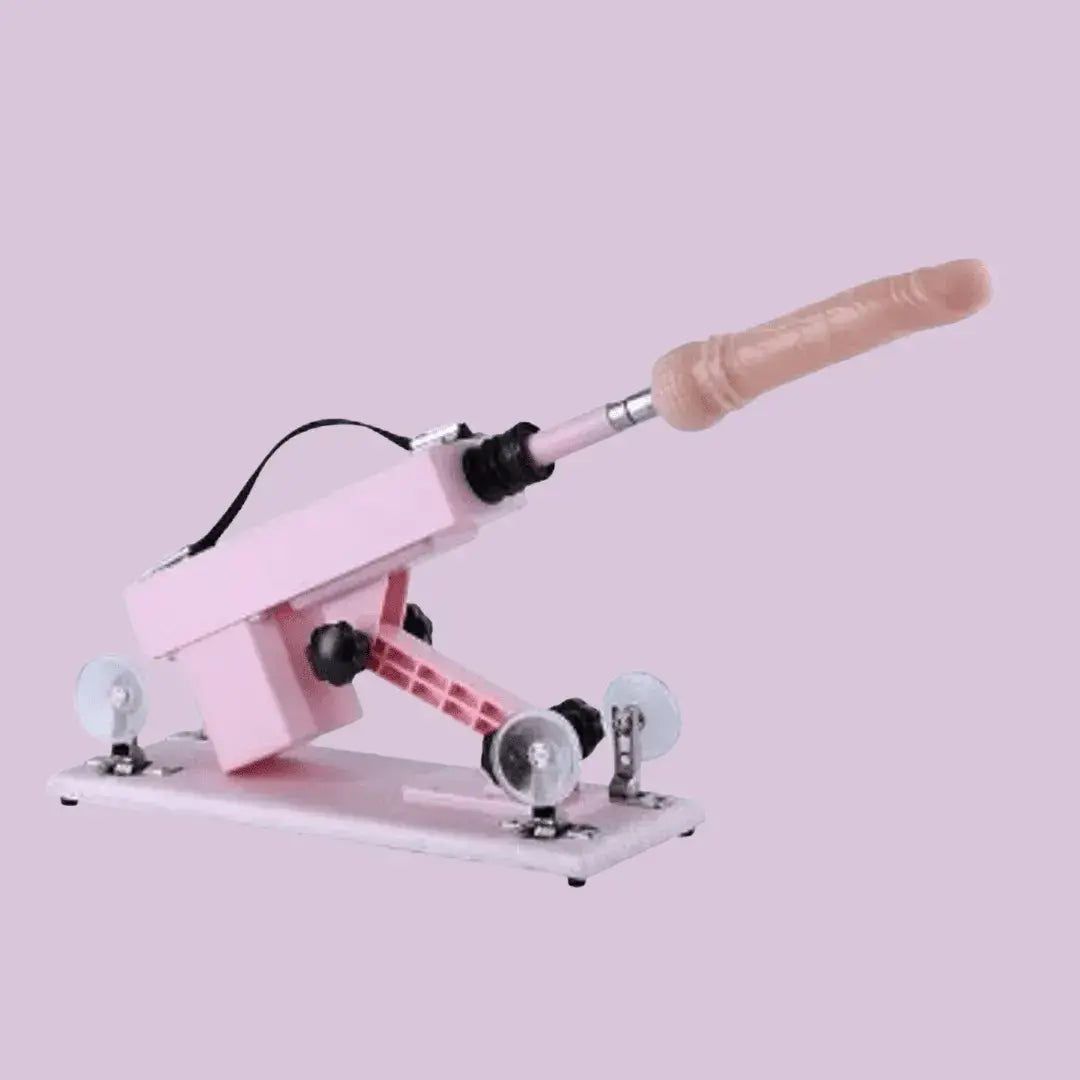Máquina automática con base de succión y ángulo ajustable para consolador. Movimiento regulable y estructura estable para uso personal.