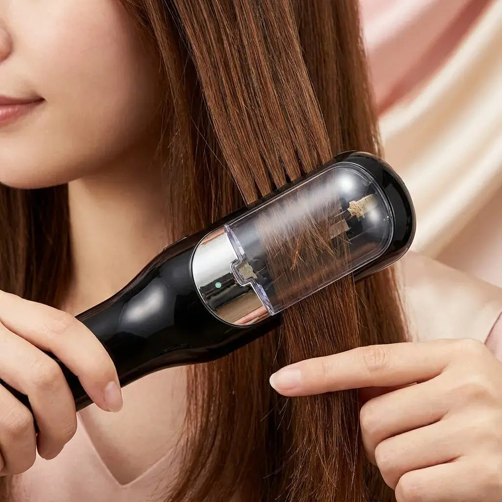 Máquina quita horquilla recargable para cabello. Ayuda a retirar puntas abiertas sin cortar el largo, con uso práctico, inalámbrico y fácil desde casa.