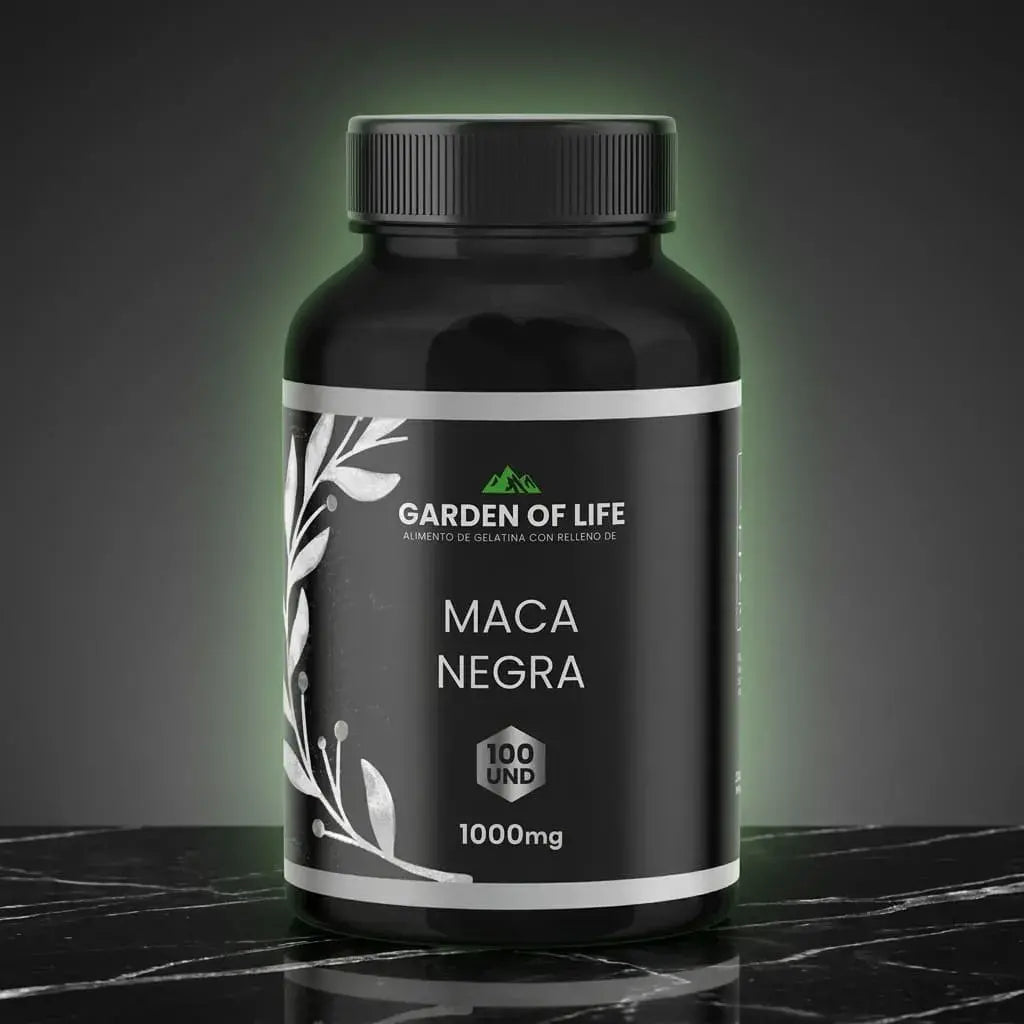 Maca peruana negra en frasco oscuro de 360 cc con termosellado de seguridad. Complemento natural para rutina diaria de energía, vitalidad y bienestar.