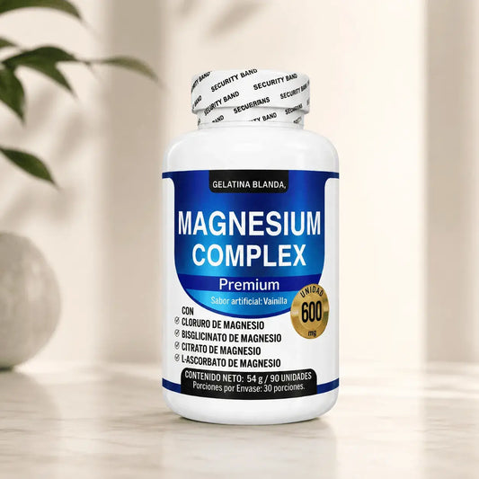 Suplemento Magnesio Complex con diferentes formas de magnesio para complementar la alimentación y apoyar la función muscular, nerviosa y energética.