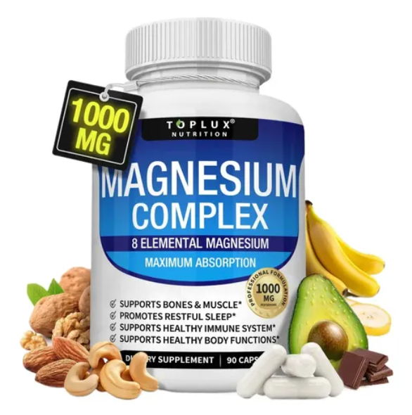 Magnesium Complex 1000 mg suplemento de magnesio que apoya la relajación, el descanso, la energía y el bienestar general del cuerpo.
