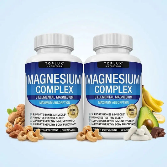Magnesium Complex x2 unidades suplemento de magnesio que apoya el bienestar general, la relajación y el equilibrio del cuerpo en una rutina diaria saludable.