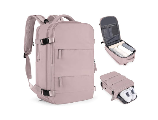 Maleta de viaje grande impermeable con compartimentos para zapatos, portátil y bolsa húmeda. Ideal para viajes y uso diario.