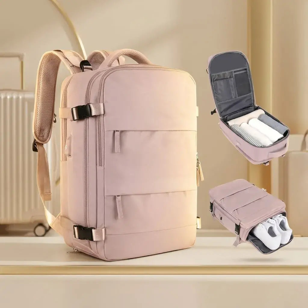Maleta de viaje grande impermeable con compartimentos para zapatos, portátil y bolsa húmeda. Ideal para viajes y uso diario.