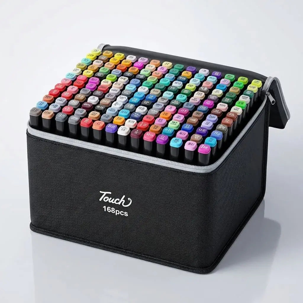 Set de marcadores doble punta 168 colores a base de alcohol con estuche organizador, ideal para dibujo, ilustración, manga, diseño y coloreado artístico.