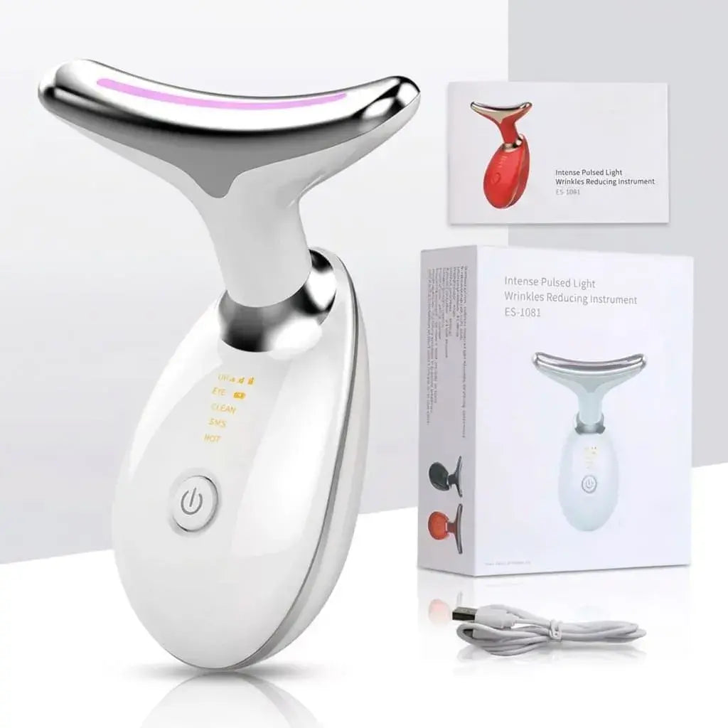 Masajeador facial antiedad recargable con 3 intensidades de vibración. Ideal para rostro, cuello y aplicación de sueros, cremas y aceites faciales.