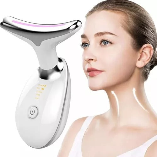 Masajeador facial multifunción LED EMS con iones, calor tibio, vibración sónica, fototerapia de 7 colores, rodillo de jade y gua sha para rutina estética en casa.