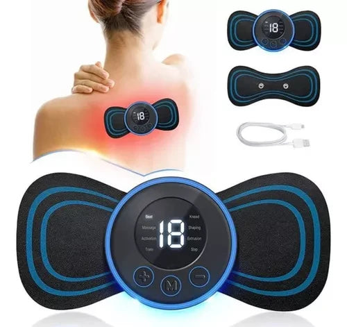 Masajeador cervical EMS con pantalla LCD, 8 modos y niveles ajustables. Dispositivo portátil para relajación y bienestar diario.