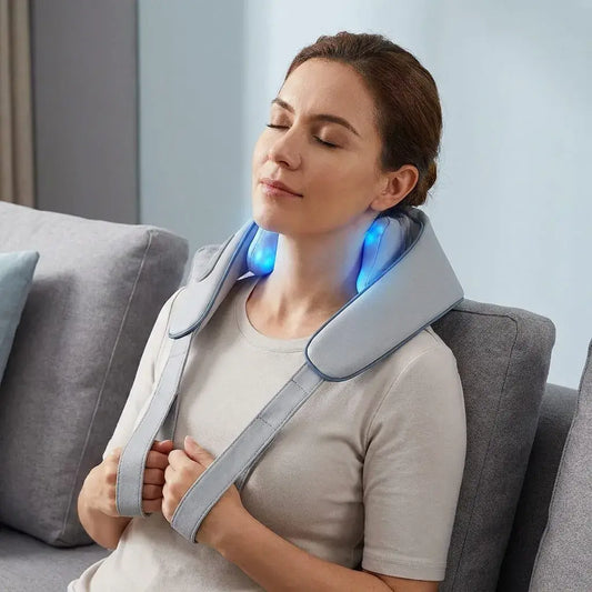 Masajeador shiatsu eléctrico con calor infrarrojo e intensidad ajustable. Alivia tensión muscular en cuello, hombros y espalda fácilmente.