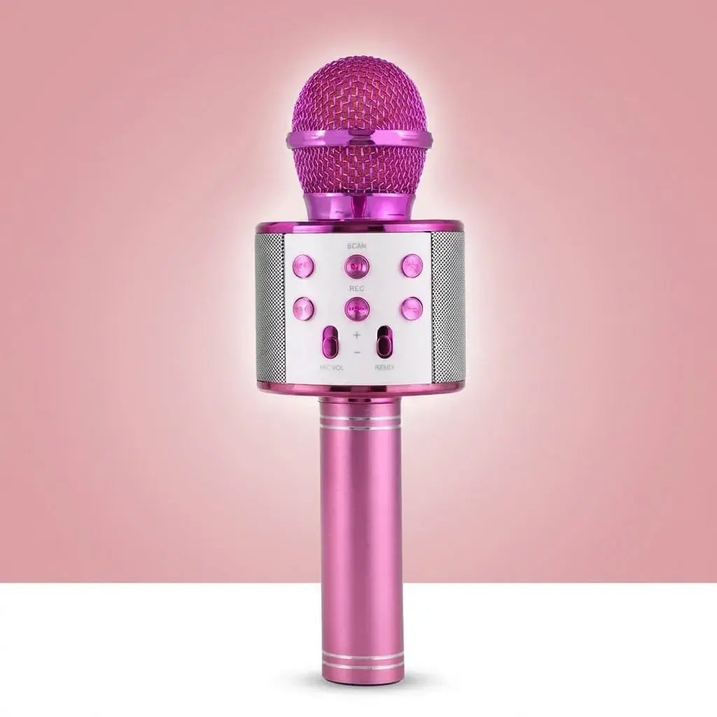 Micrófono karaoke Bluetooth con parlante integrado, función USB y control de eco. Recargable y compatible con celular. Ideal para fiestas y reuniones en casa.